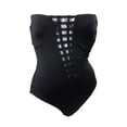 thumbnail image 1 of Bar Iii Black Plunging Lattice One-Piece Swimsuit S, 1 of 1