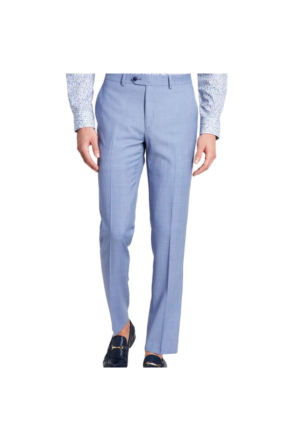 Mens Wool Sharkskin Dress Pants Slacks, Blue, 32W x 32L