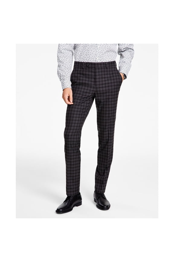 Men's Skinny-Fit Check Suit Pants Brown Check B4HP $175 (30,32 in)