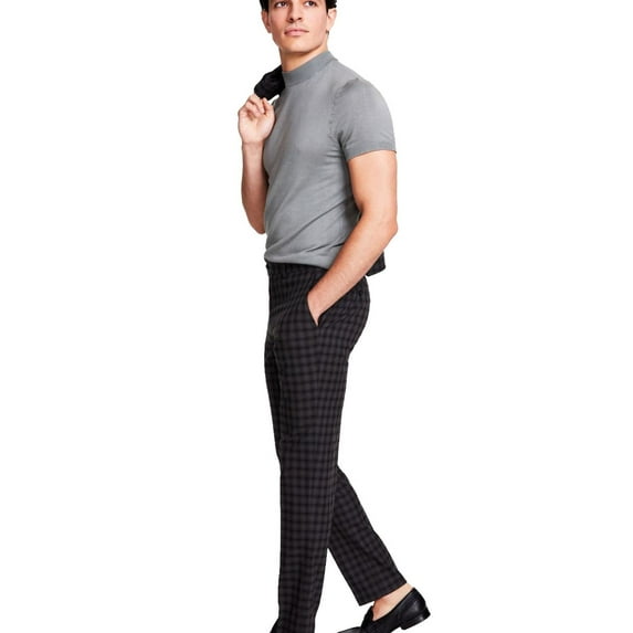 bar III Mens Check Suit Casual Trouser Pants, Brown, 33W x 32L