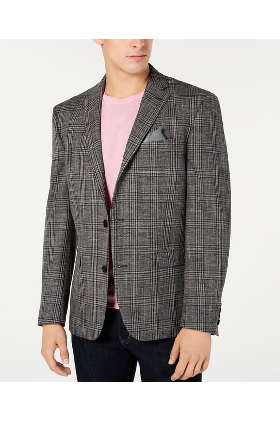 Mens Slim-Fit Stretch Black/White Plaid Sport Coat