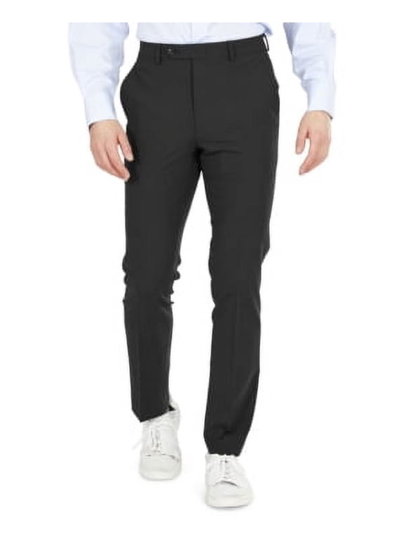 Mens Skinny fit Dress Pants 32 / 32 Black Solid Stretch Wool