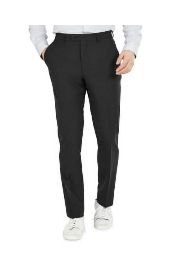 Mens Slim fit Dress Pants 36 / 30 Black Solid Stretch Wool