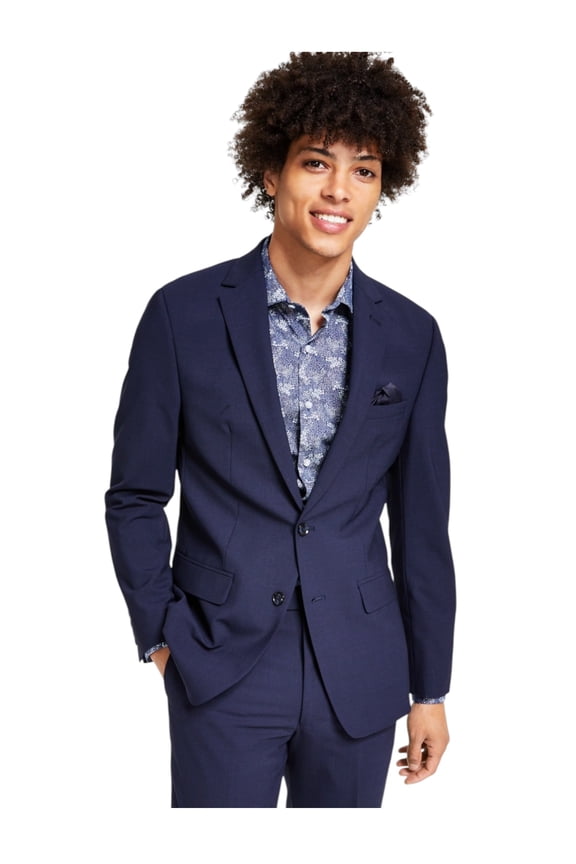 Mens Skinny fit Suit Jacket Blazer 34 S Navy Blue Solid Stretch Wool