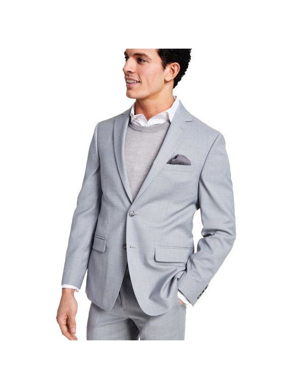 Mens Skinny fit Sharkskin Suit Jacket Blazer 44 S Light Grey Solid