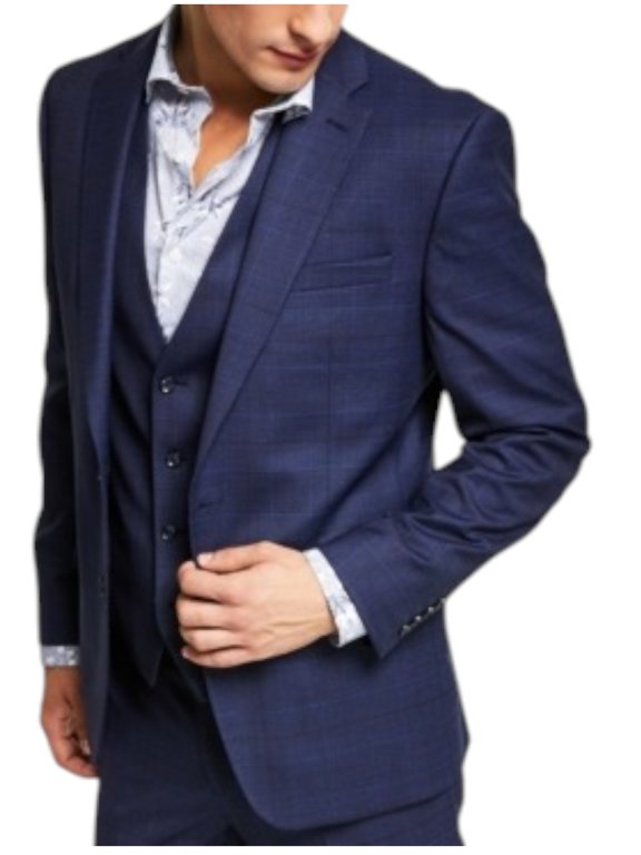 Mens Skinny fit Suit Jacket Blazer 36 S Blue Plaid Wool