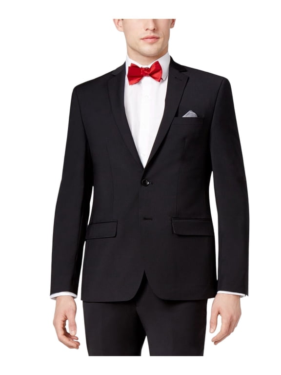 Mens Skinny fit Suit Jacket Blazer 42 L Black Solid Stretch Wool