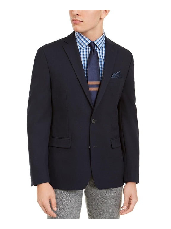 Mens Skinny fit Suit Jacket Blazer 44 R Navy Blue Solid Wool