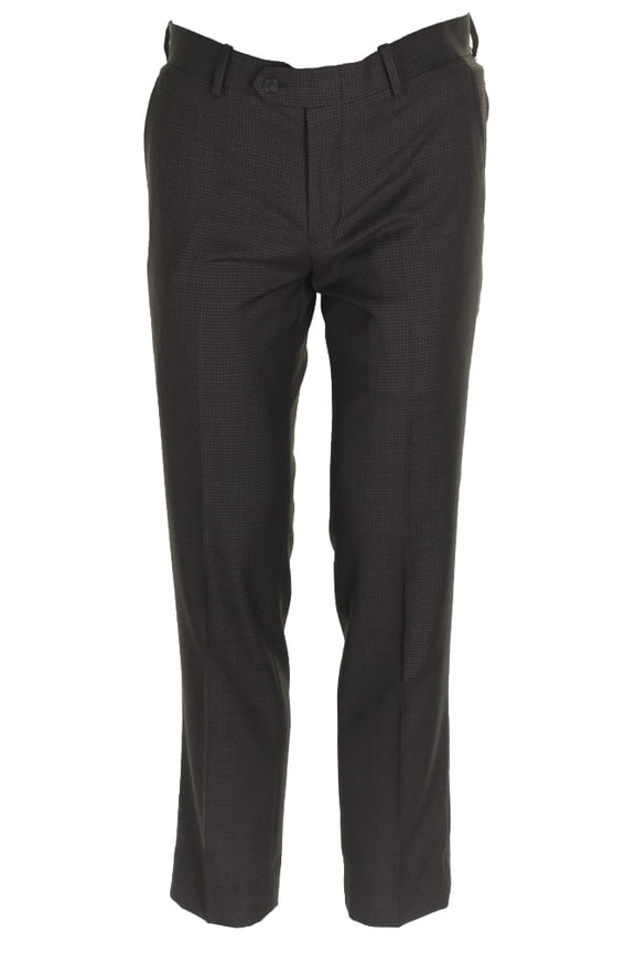 Mens Slim-Fit Brown Mini-Checkered Creased Dress Pants 30