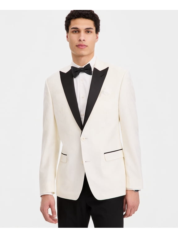 Mens Slim fit Dinner Jacket Blazer 40 S Cream White Floral