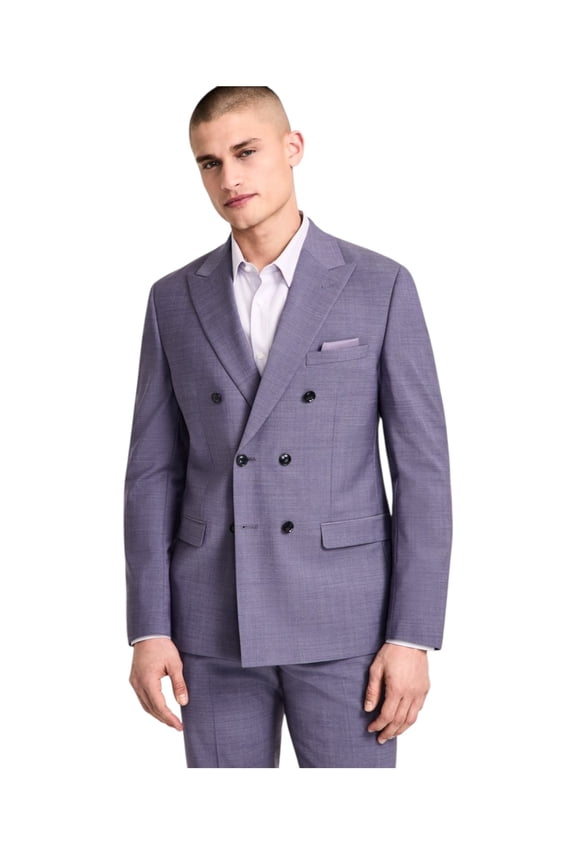 Mens Slim fit Double Breasted Suit Jacket Blazer 36 R Purple Solid Wool