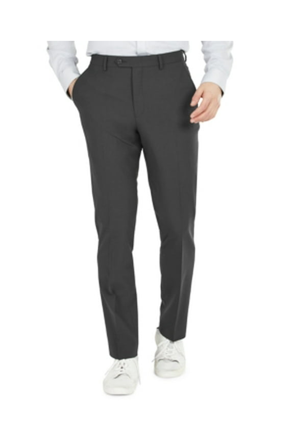 Mens Slim fit Dress Pants 30 / 30 Charcoal Grey Solid Stretch Wool