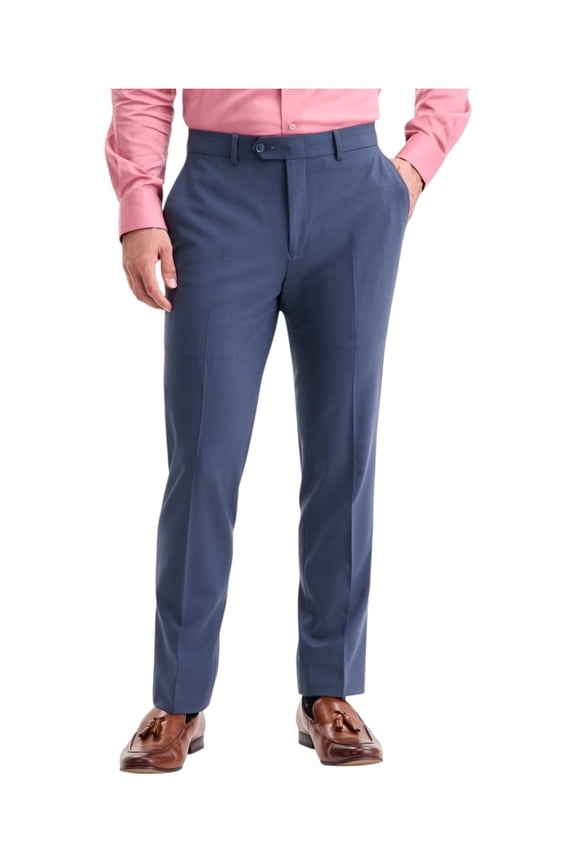 Mens Slim fit Dress Pants 30 / 30 Steel Blue Solid Stretch Wool