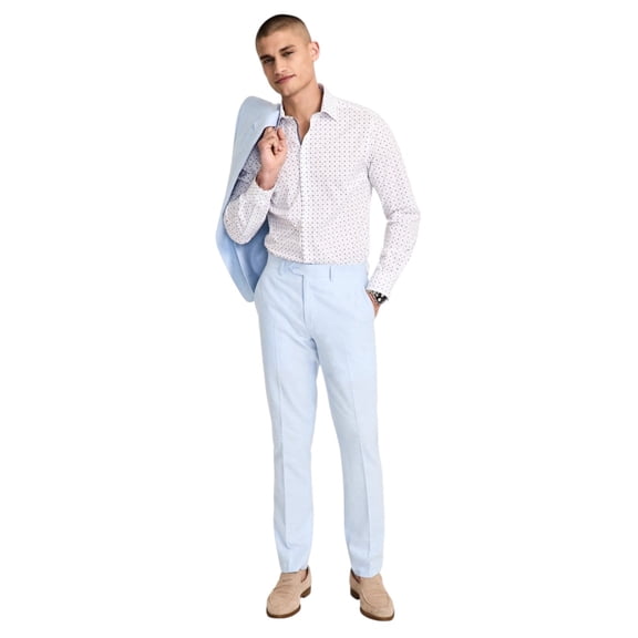 Bar Iii Mens Slim fit Dress Pants 32 / 32 Light Blue Solid Stretch Linen Linen