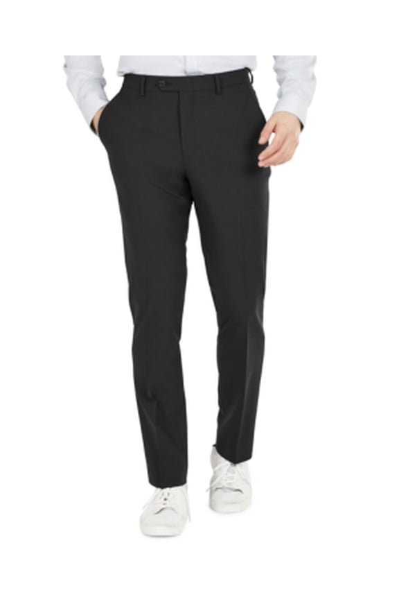 Mens Slim fit Dress Pants 34 / 30 Black Solid Stretch Wool