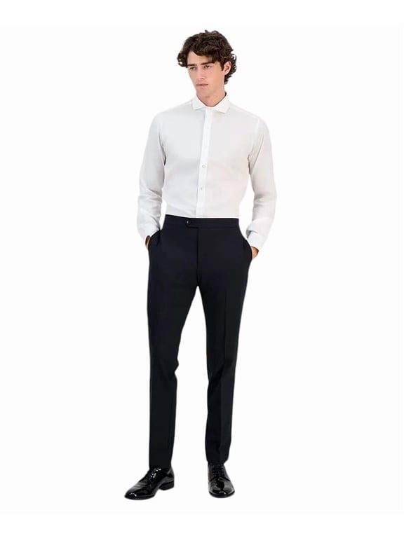 Mens Slim fit Wool Tuxedo Pants 34 / 30 Black Solid