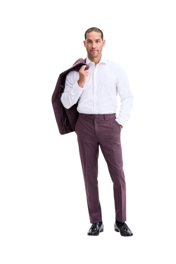 Mens Slim fit Dress Pants 34 / 30 Purple Solid Stretch Wool