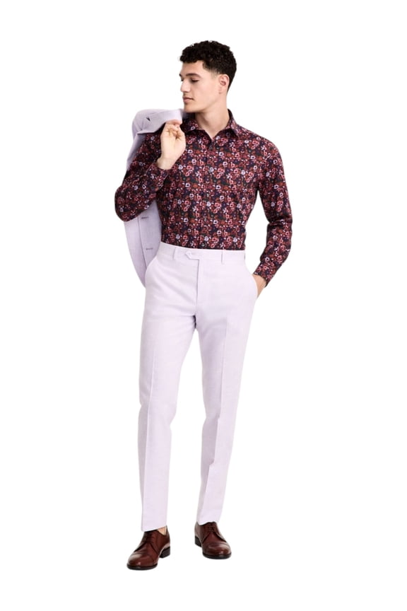 Mens Slim fit Dress Pants 34 / 32 Lilac Purple Solid Linen