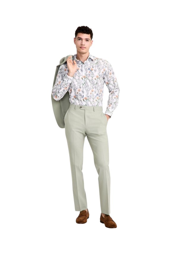 Mens Slim fit Dress Pants 34 / 34 Light Green Solid Stretch