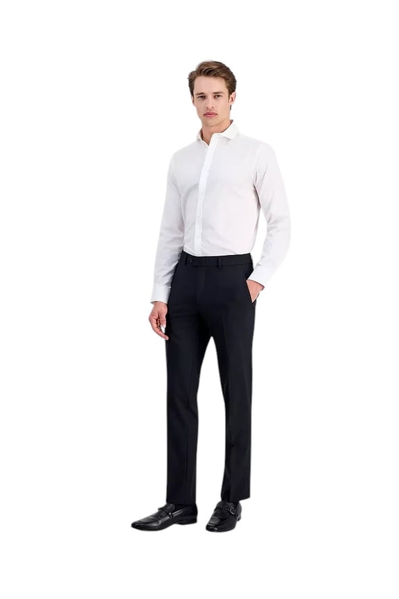 Mens Slim fit Dress Pants 36 / 34 Black Solid Stretch Wool