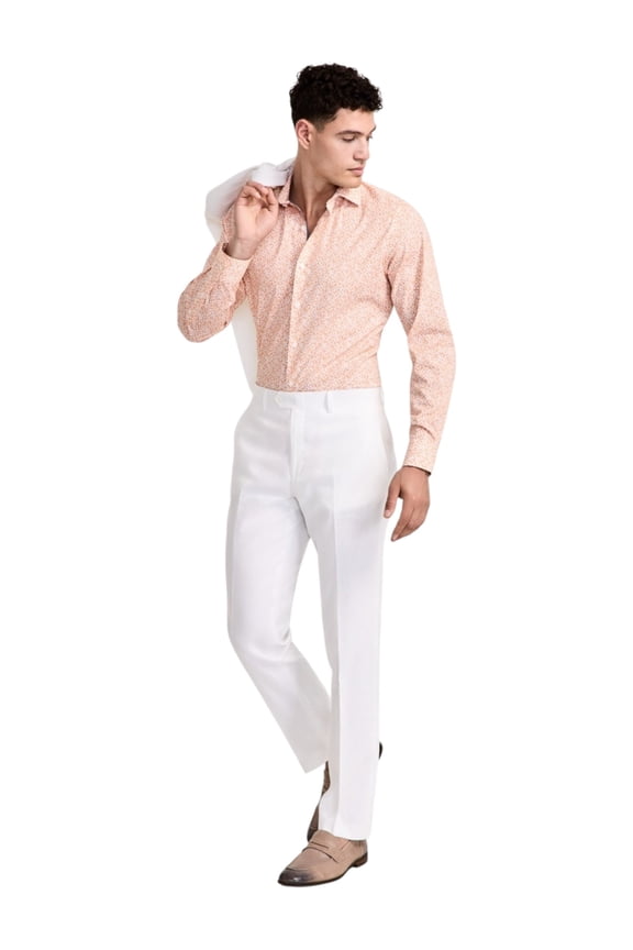 Mens Slim fit Dress Pants 38 / 32 White Solid Stretch Linen