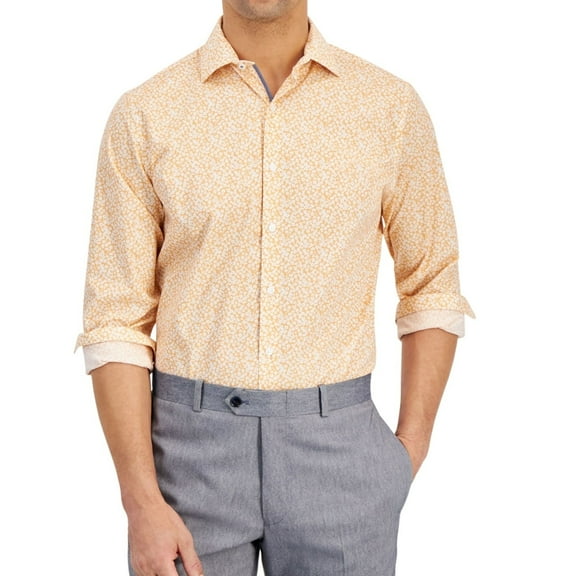 Bar Iii Mens Slim fit Dress Shirt Large 16-16.5 Long Sleeve Orange Floral