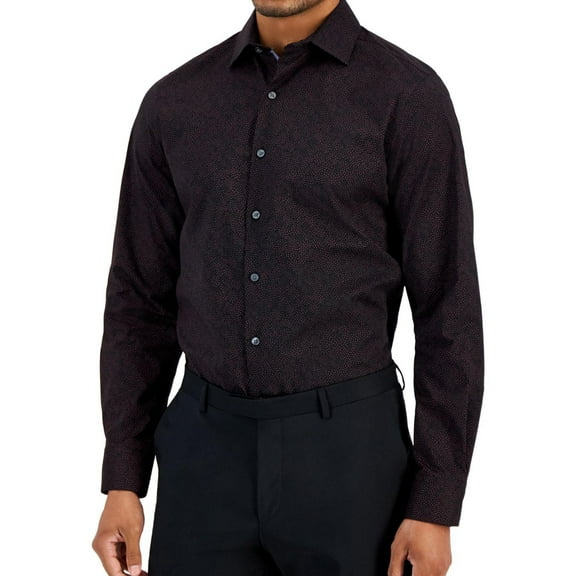 Bar Iii Mens Slim fit Dress Shirt Small 14-14.5 Long Sleeve Black Geometric