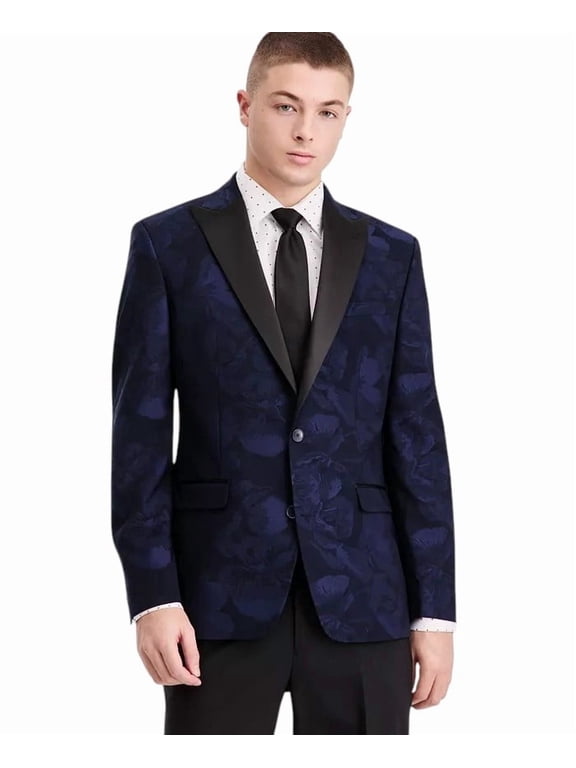 Mens Slim fit Evening Jacket Blazer 46 L Navy Blue Floral