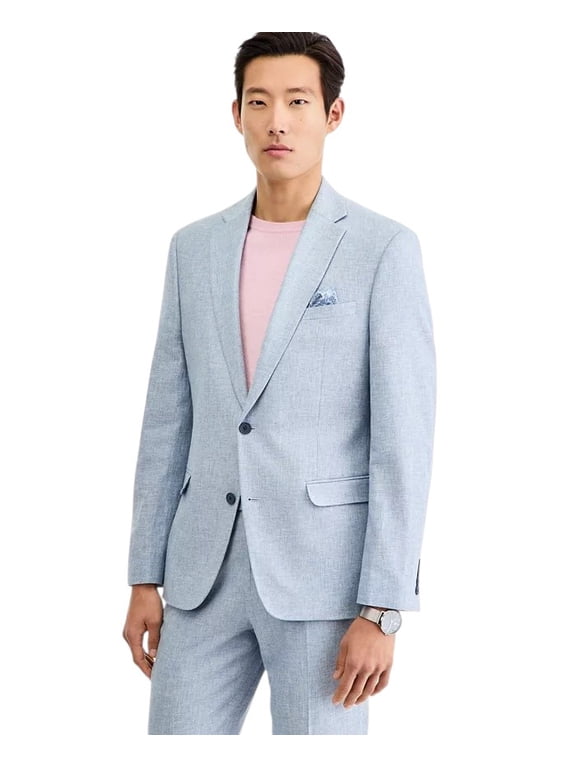 Mens Slim fit Linen Cotton Suit Jacket Blazer 42 L Light Blue Solid