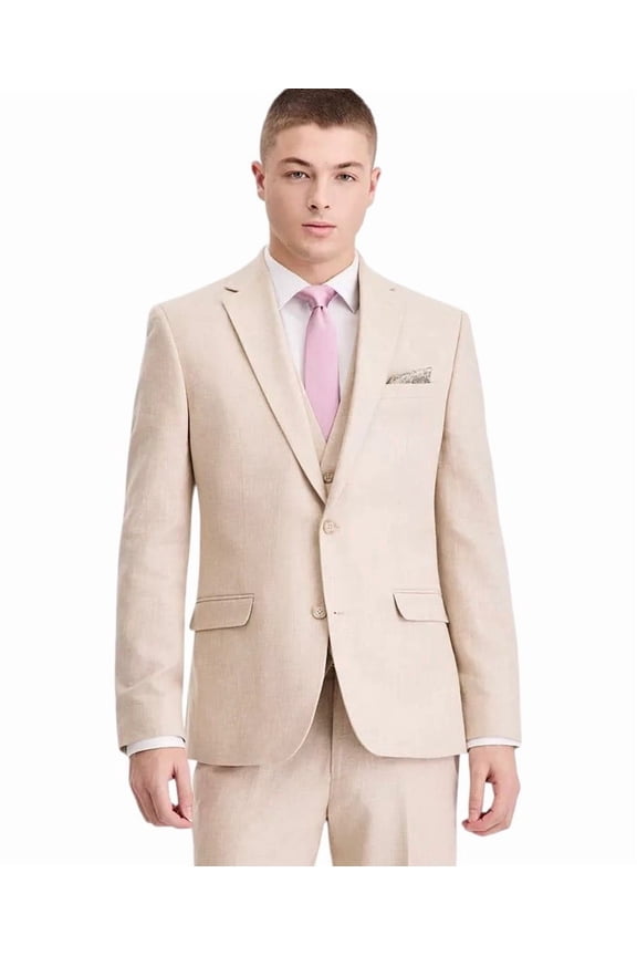 Mens Slim fit Linen Cotton Suit Jacket Blazer 42 S Light Tan Solid