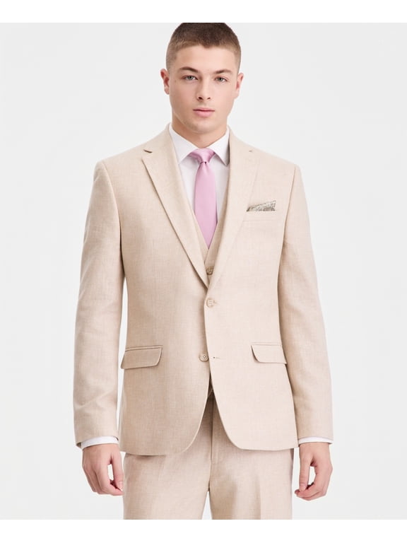 Mens Slim fit Linen Cotton Suit Jacket Blazer 44 R Light Tan Solid