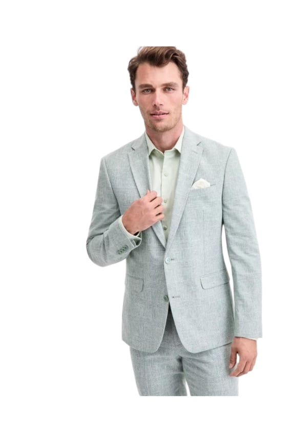 Mens Slim fit Linen Suit Jacket Blazer 36 R Green Plaid