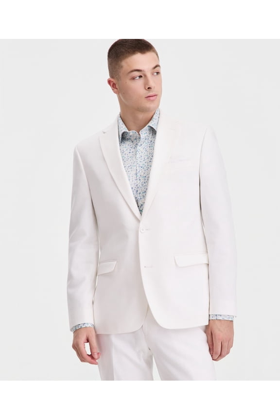 Mens Slim fit Linen Suit Jacket Blazer 40 R White Solid