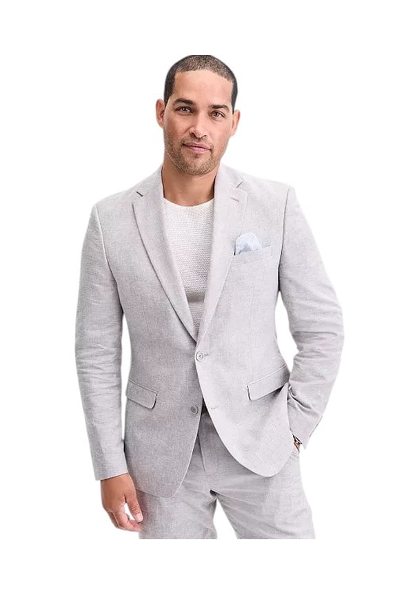 Mens Slim fit Linen Suit Jacket Blazer 40 S Light Gray Solid