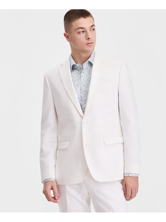 Mens Slim fit Linen Suit Jacket Blazer 46 R White Solid