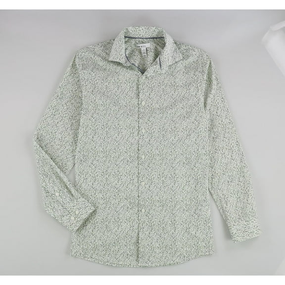 Bar Iii Mens Slim fit Dress Shirt Small 14-14.5 Long Sleeve Green Floral Print