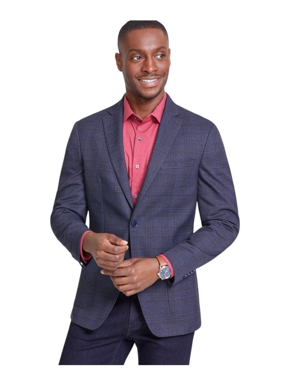 Mens Slim fit Sport Coat Blazer 36 R Blue Plaid Stretch