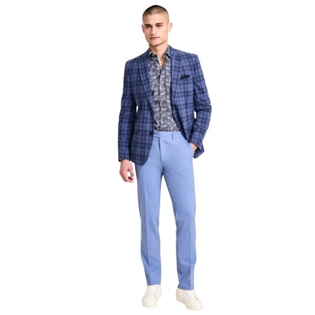 Bar Iii Mens Slim fit Sport Coat Blazer 36 R Multi Blue Plaid Linen