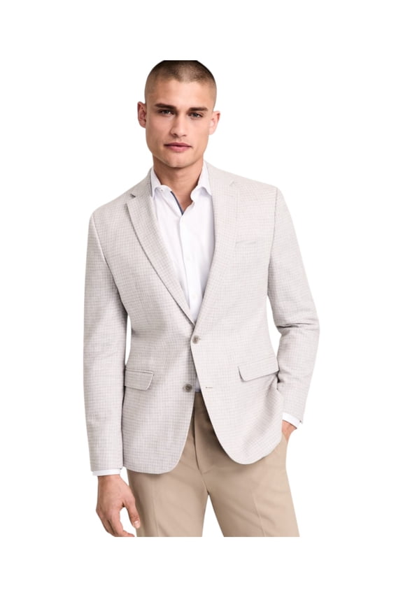 Mens Slim fit Sport Coat Blazer 44 L Light Grey Plaid Stretch Linen