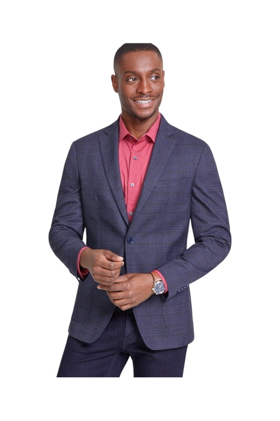 Mens Slim fit Sport Coat Blazer 44 S Navy Blue Plaid