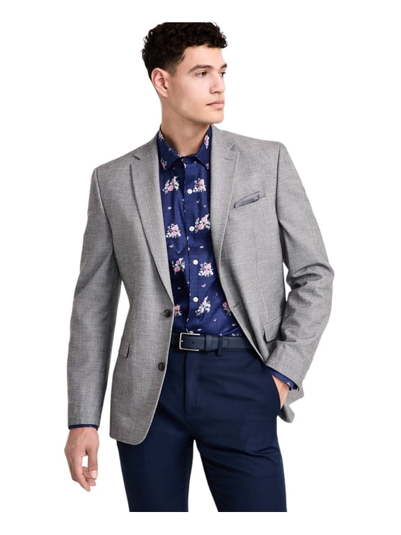 Mens Slim fit Sport Coat Blazer 46 L Mid Grey Solid Stretch