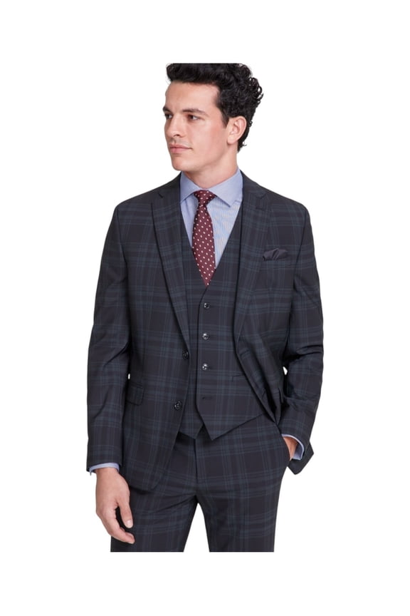 Mens Slim fit Suit Jacket Blazer 36 R Black Plaid Wool
