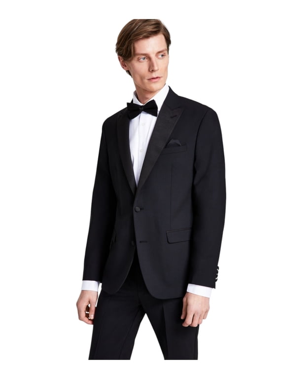Mens Slim fit Wool Tuxedo Jacket Blazer 36 R Black Solid Stretch