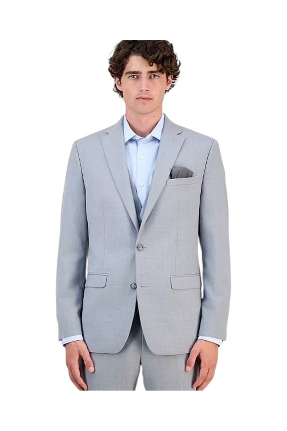 Men's Slim-Fit Wool Sharkskin Suit Jacket Blazer 36 R Light Grey