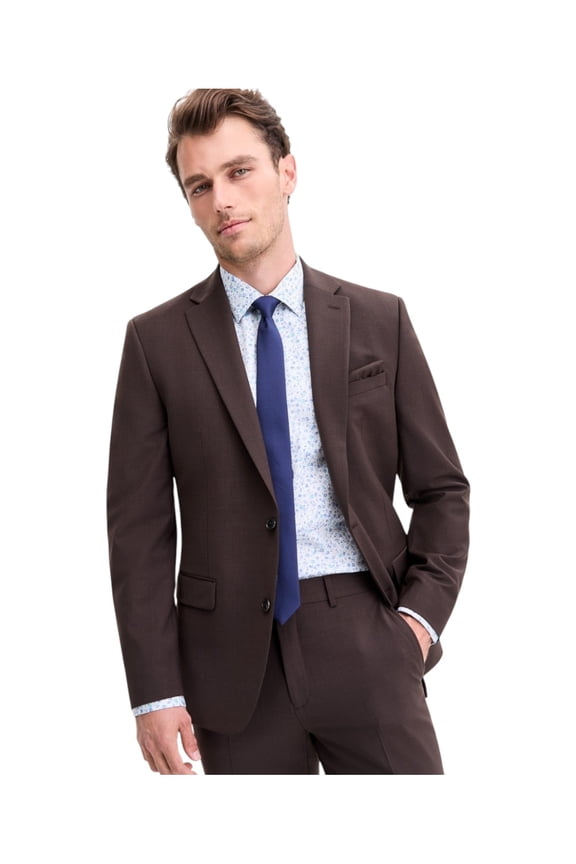 Mens Slim fit Suit Jacket Blazer 36 S Brown Solid Stretch Wool