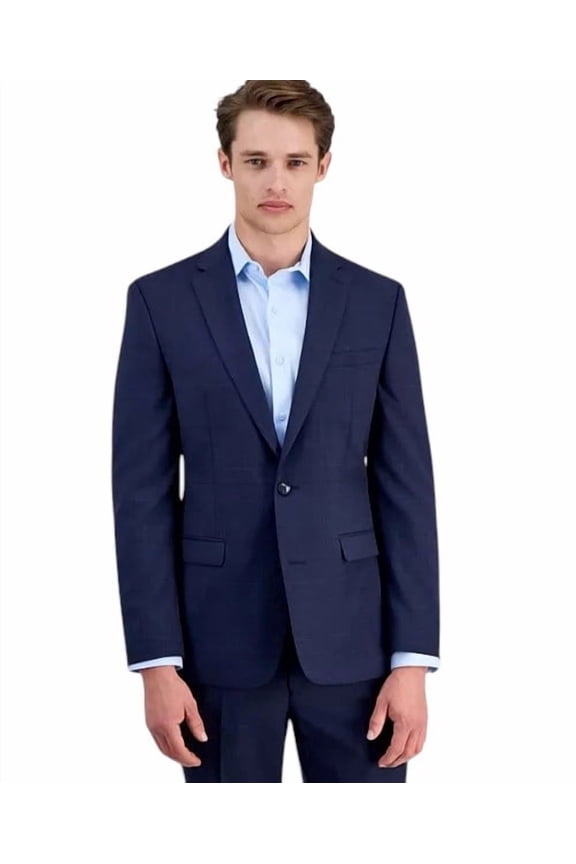 Mens Slim fit Wool Suit Jacket Blazer 36 S Navy Blue Plaid