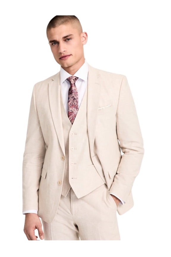 Mens Slim fit Suit Jacket Blazer 38 L Beige Solid Linen