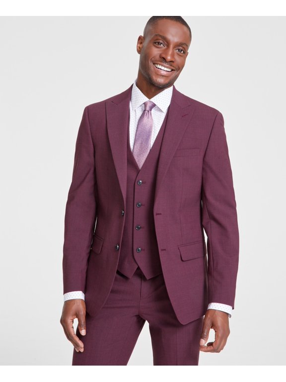 Mens Slim fit Suit Jacket Blazer 38 L Berry Red Solid Stretch Wool