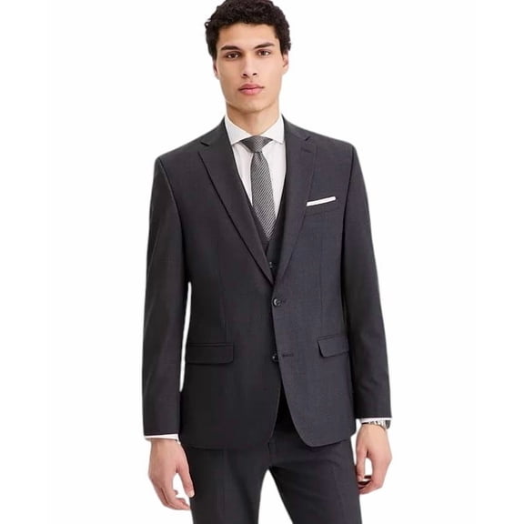 Bar Iii Mens Slim fit Suit Jacket Blazer 38 L Charcoal Grey Solid Stretch Wool