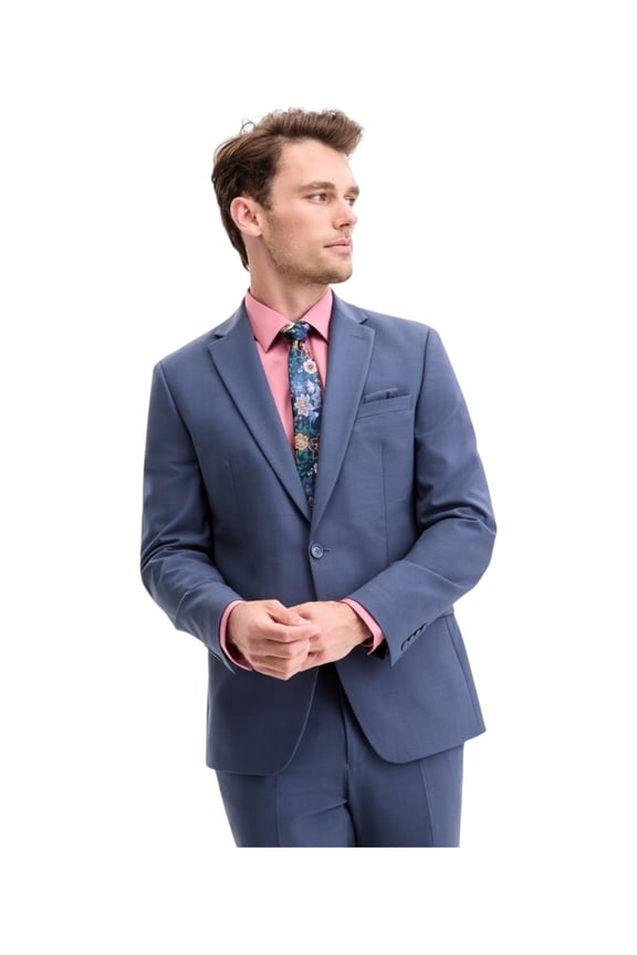 Mens Slim fit Suit Jacket Blazer 38 R Steel Blue Solid Stretch Wool
